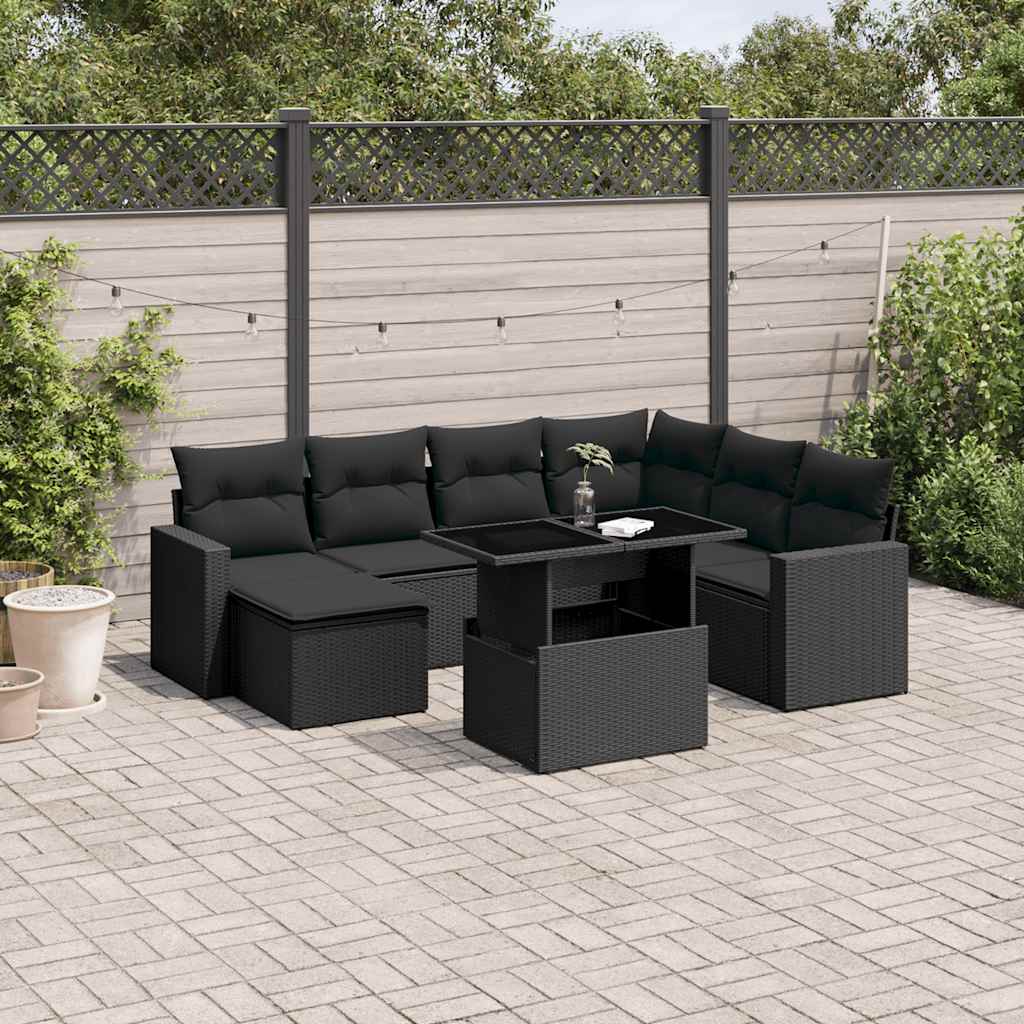 8-delige Loungeset met kussens poly rattan zwart is nu te koop bij PeponiXL, paradijselijk wonen!