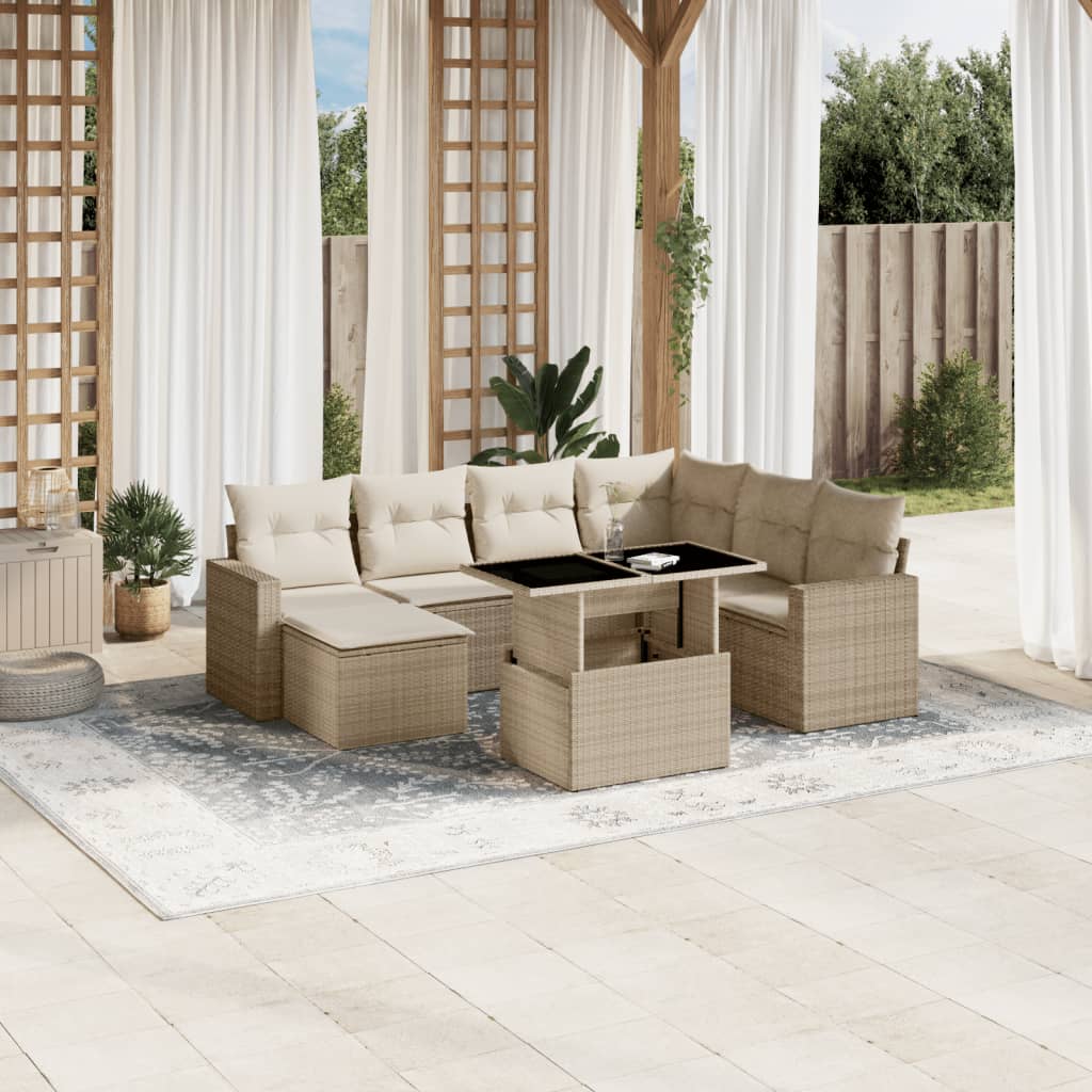 8-delige Loungeset met kussens poly rattan beige is nu te koop bij PeponiXL, paradijselijk wonen!