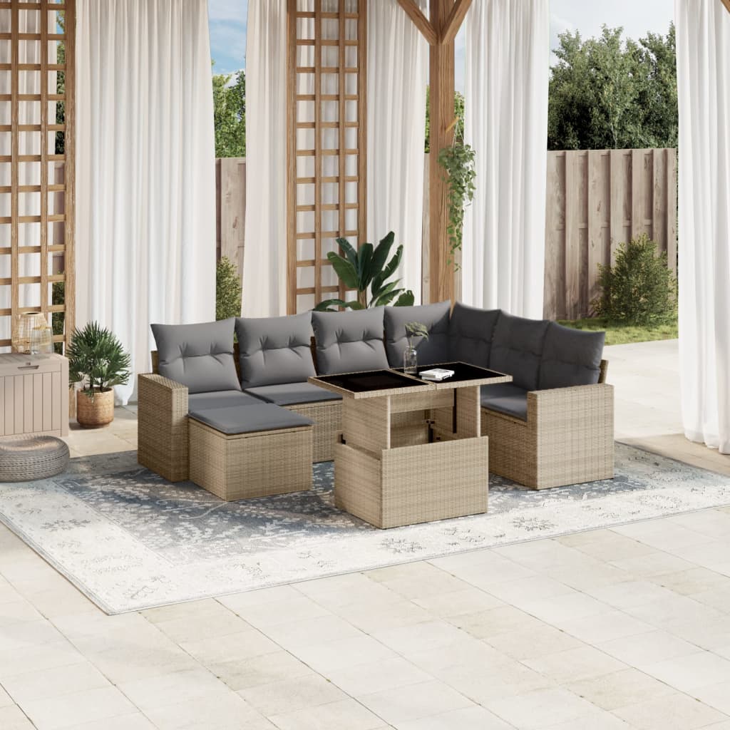 8-delige Loungeset met kussens poly rattan beige is nu te koop bij PeponiXL, paradijselijk wonen!