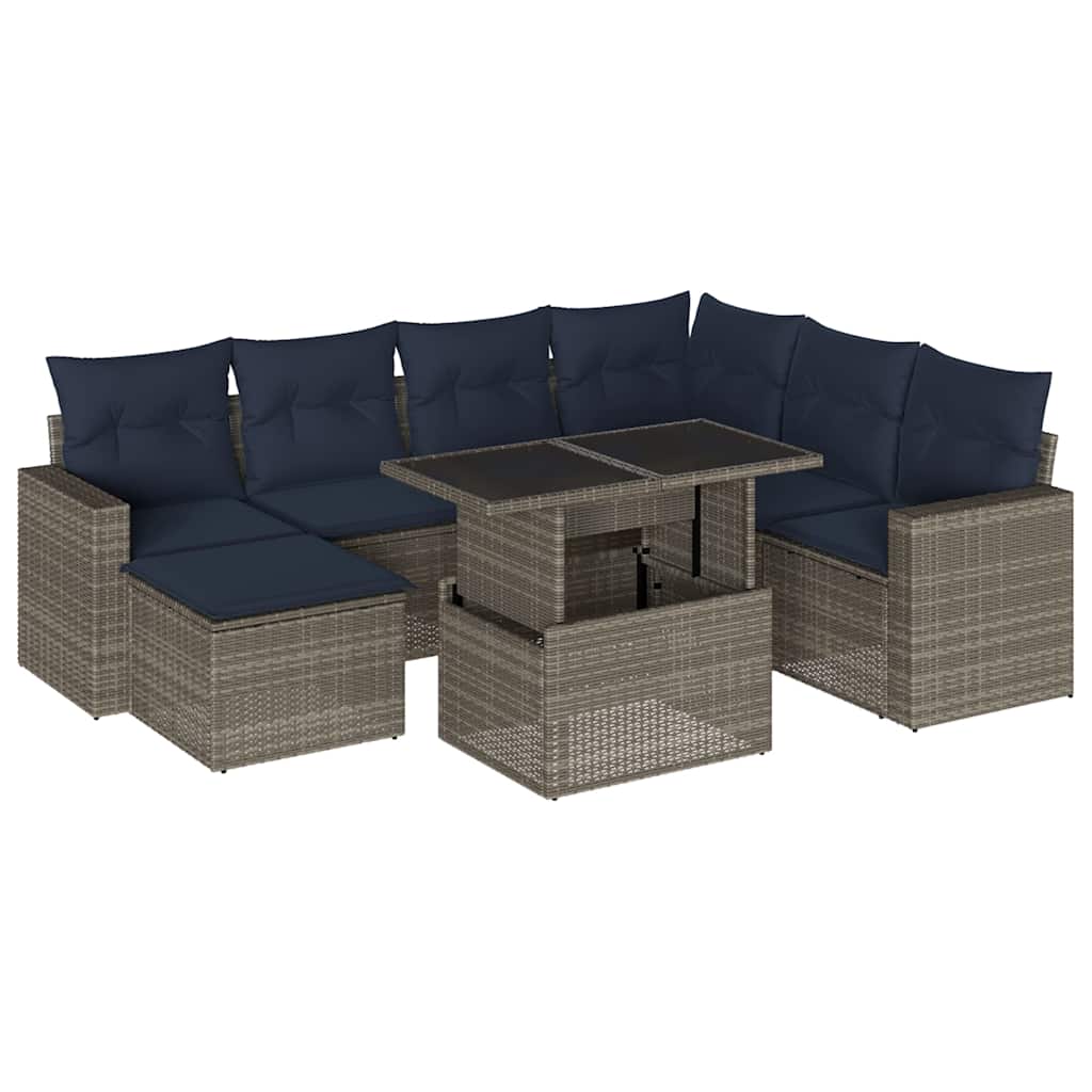 8-delige tuinbankset met kussens, grijs polyrotan is nu te koop bij PeponiXL, paradijselijk wonen!