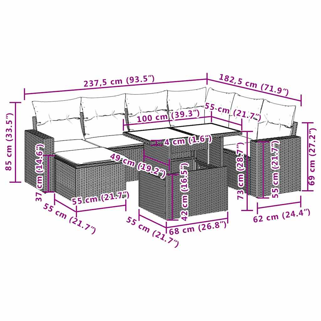 8-delige tuinbankset met kussens, grijs polyrotan is nu te koop bij PeponiXL, paradijselijk wonen!