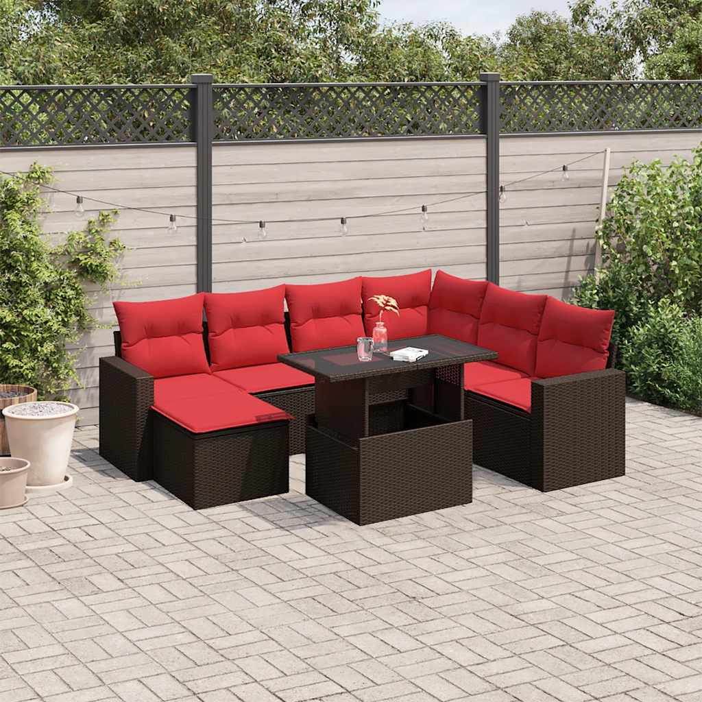 8-delige tuinbankset met kussens, bruin polyrotan is nu te koop bij PeponiXL, paradijselijk wonen!