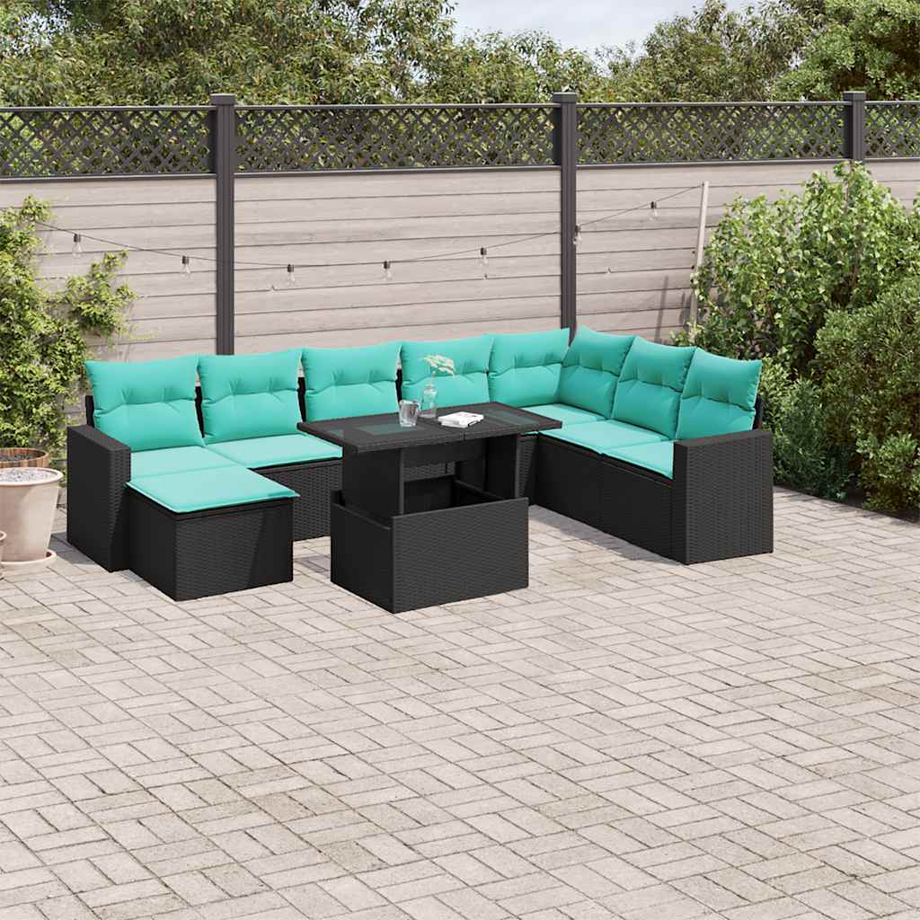 9-delige tuinbankset met kussens van zwart polyrotan is nu te koop bij PeponiXL, paradijselijk wonen!