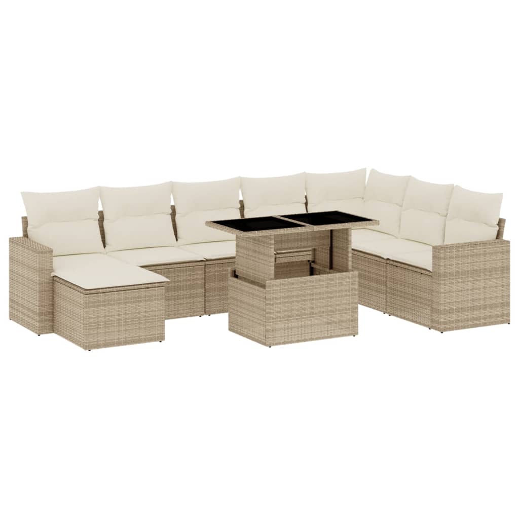 9-delige Loungeset met kussens poly rattan beige is nu te koop bij PeponiXL, paradijselijk wonen!