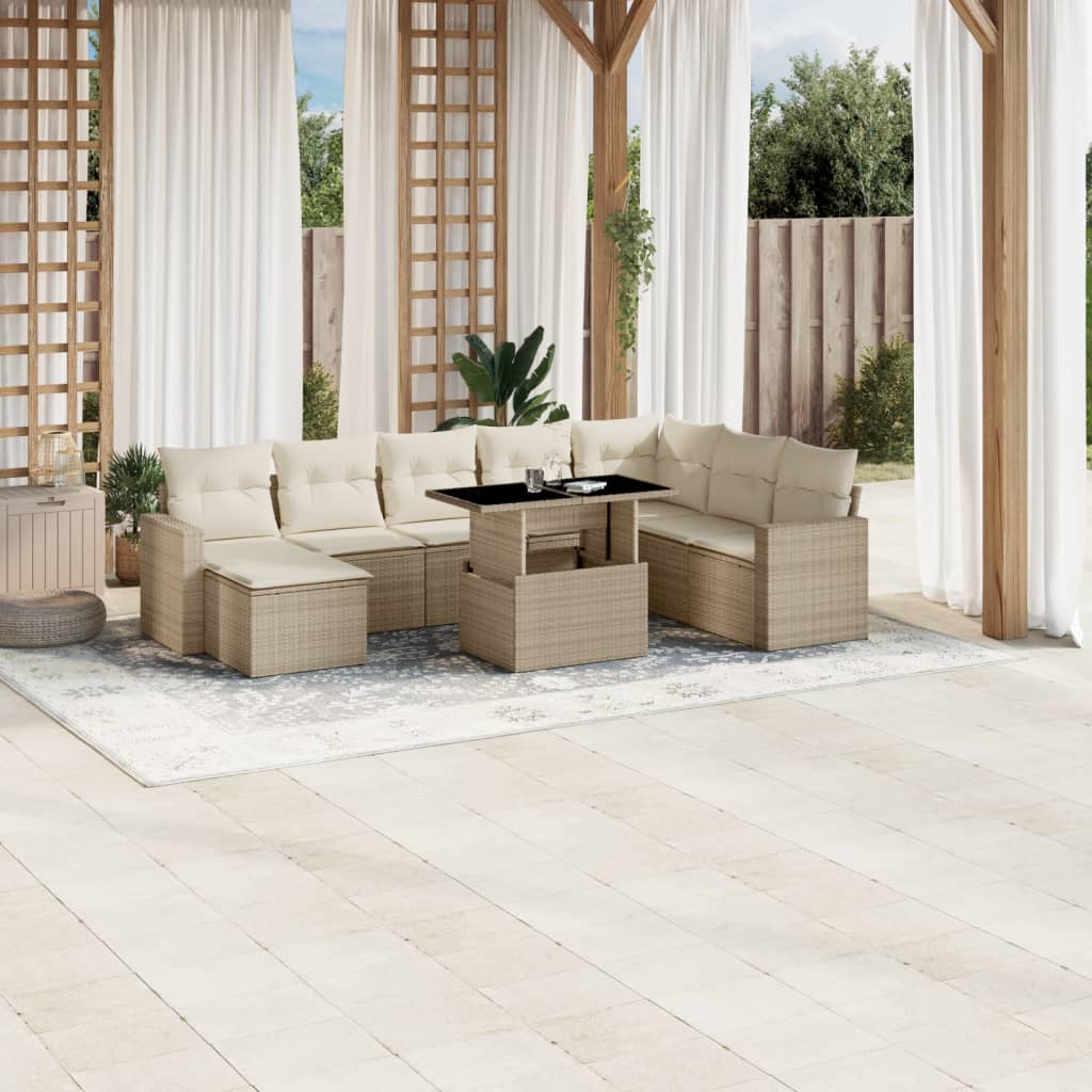 9-delige Loungeset met kussens poly rattan beige is nu te koop bij PeponiXL, paradijselijk wonen!