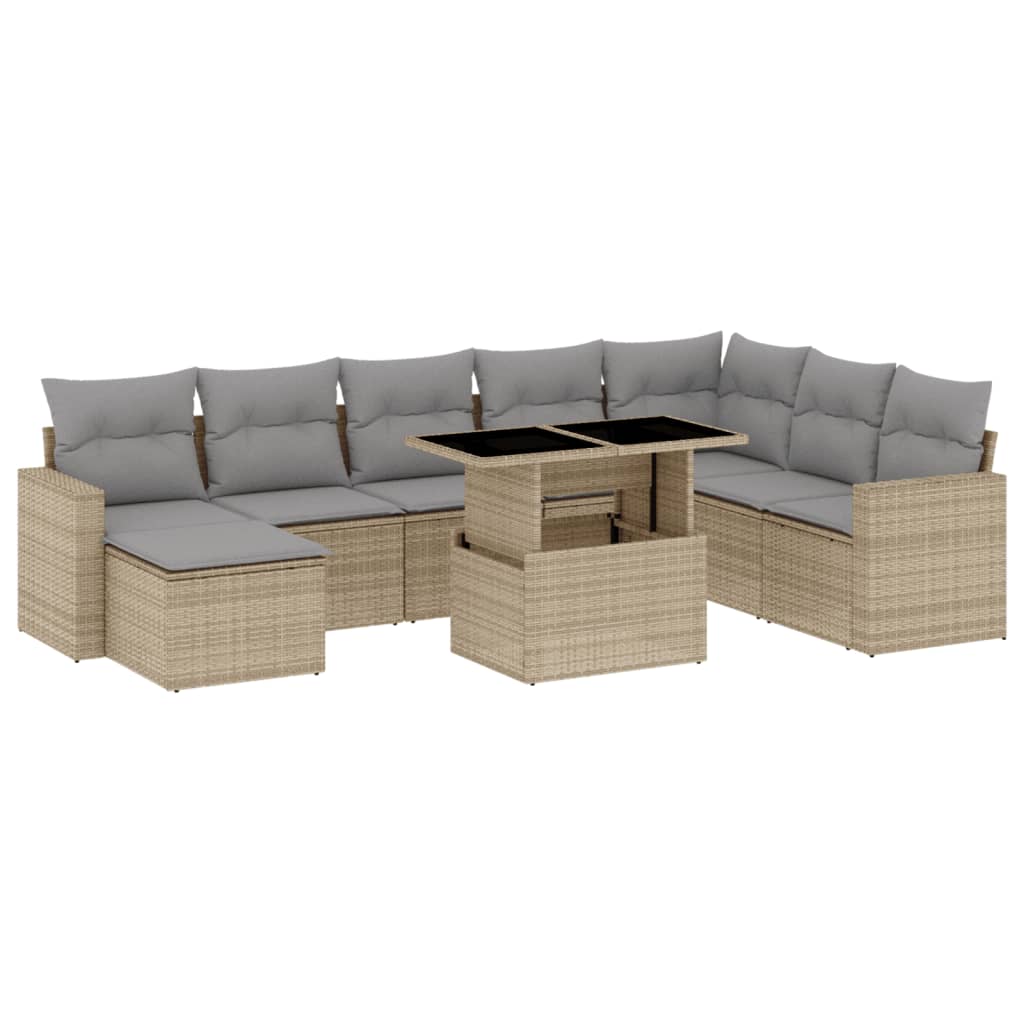 9-delige Loungeset met kussens poly rattan beige is nu te koop bij PeponiXL, paradijselijk wonen!