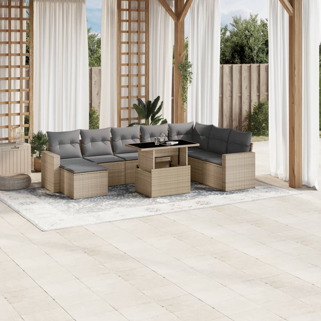 9-delige Loungeset met kussens poly rattan beige is nu te koop bij PeponiXL, paradijselijk wonen!