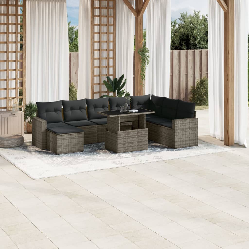 9-delige Loungeset met kussens poly rattan grijs is nu te koop bij PeponiXL, paradijselijk wonen!