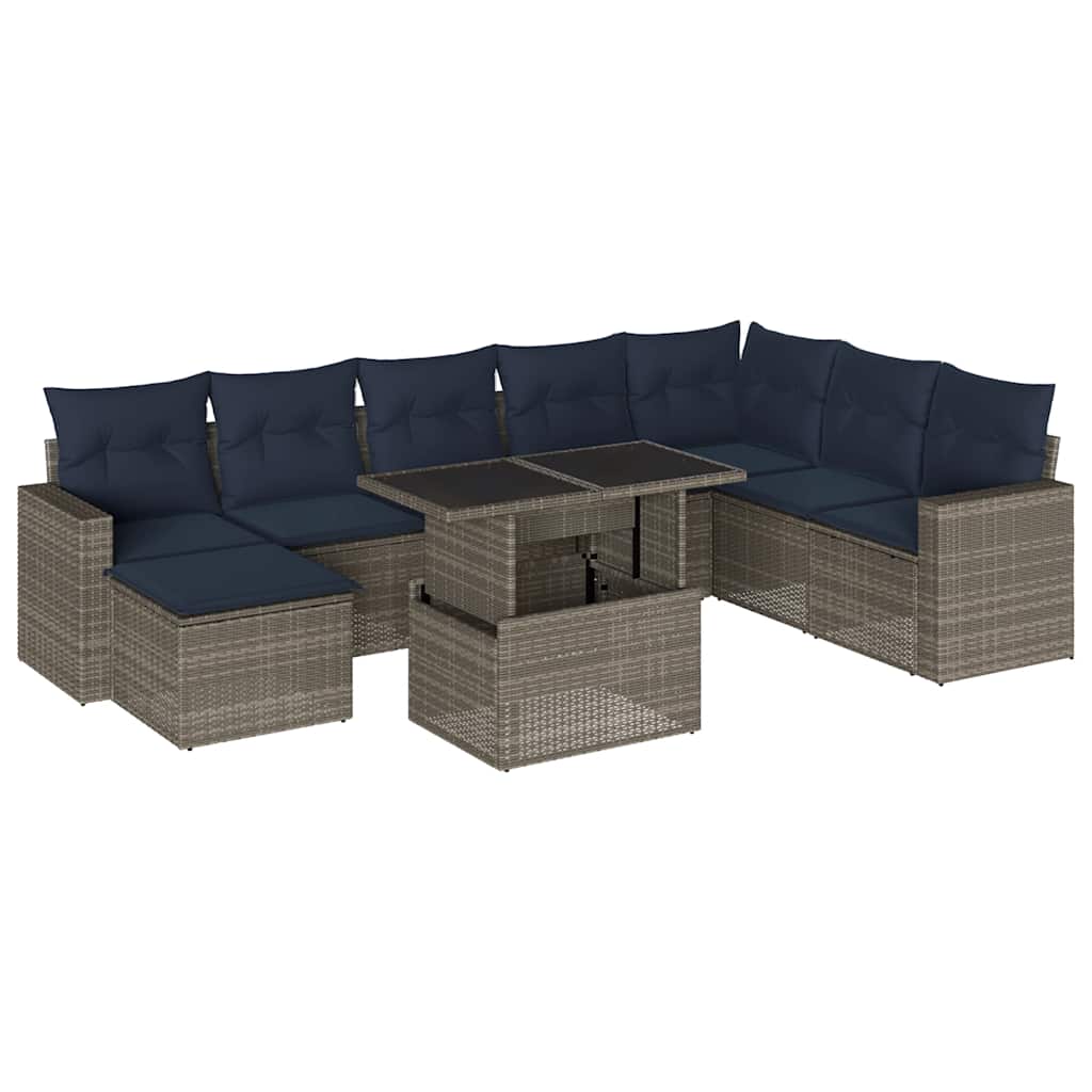 9-delige tuinbankset met kussens, grijs polyrotan is nu te koop bij PeponiXL, paradijselijk wonen!