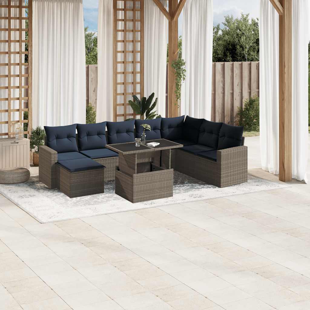 9-delige tuinbankset met kussens, grijs polyrotan is nu te koop bij PeponiXL, paradijselijk wonen!