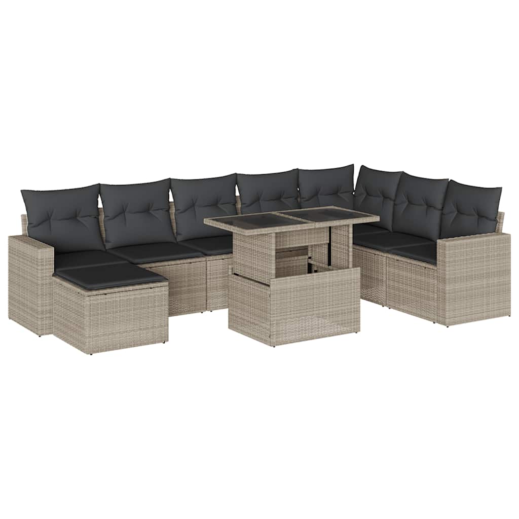 9-delige Loungeset met kussens poly rattan lichtgrijs is nu te koop bij PeponiXL, paradijselijk wonen!