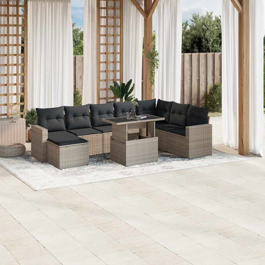 9-delige Loungeset met kussens poly rattan lichtgrijs is nu te koop bij PeponiXL, paradijselijk wonen!