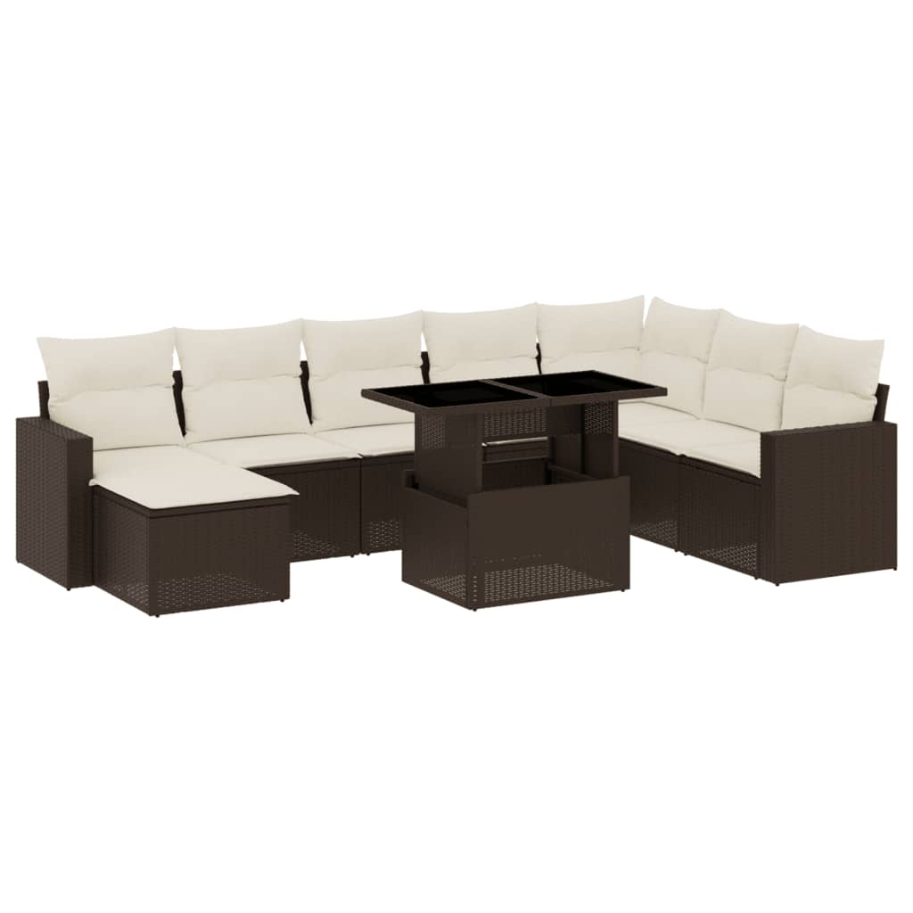 9-delige Loungeset met kussens poly rattan bruin is nu te koop bij PeponiXL, paradijselijk wonen!