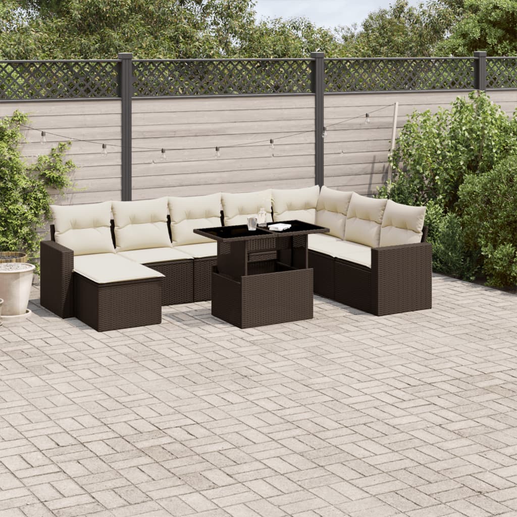 9-delige Loungeset met kussens poly rattan bruin is nu te koop bij PeponiXL, paradijselijk wonen!