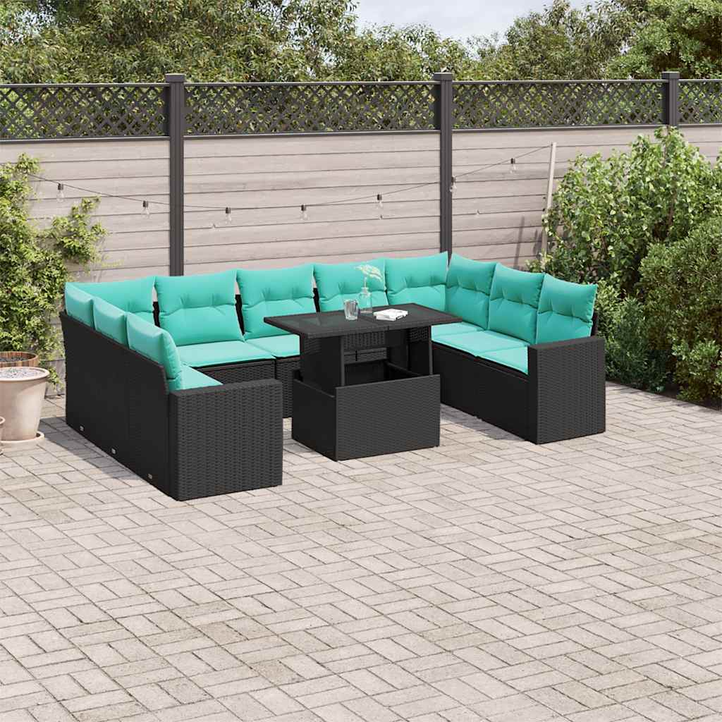 10-delige tuinbankset met kussens van zwart polyrotan is nu te koop bij PeponiXL, paradijselijk wonen!