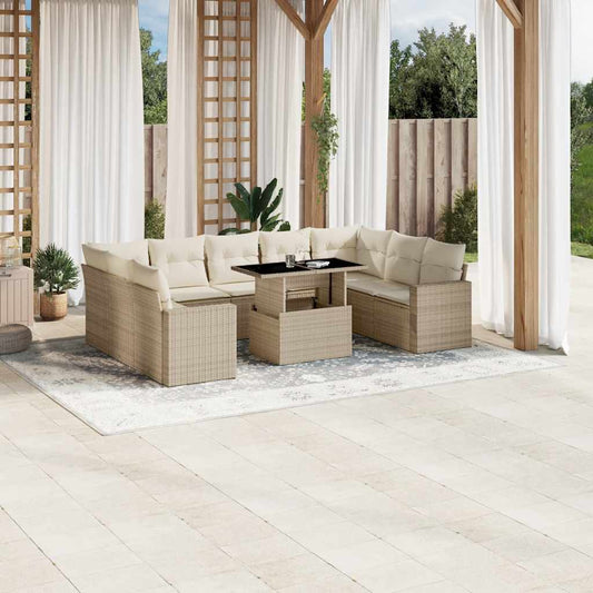 10-delige Loungeset met kussens poly rattan beige is nu te koop bij PeponiXL, paradijselijk wonen!