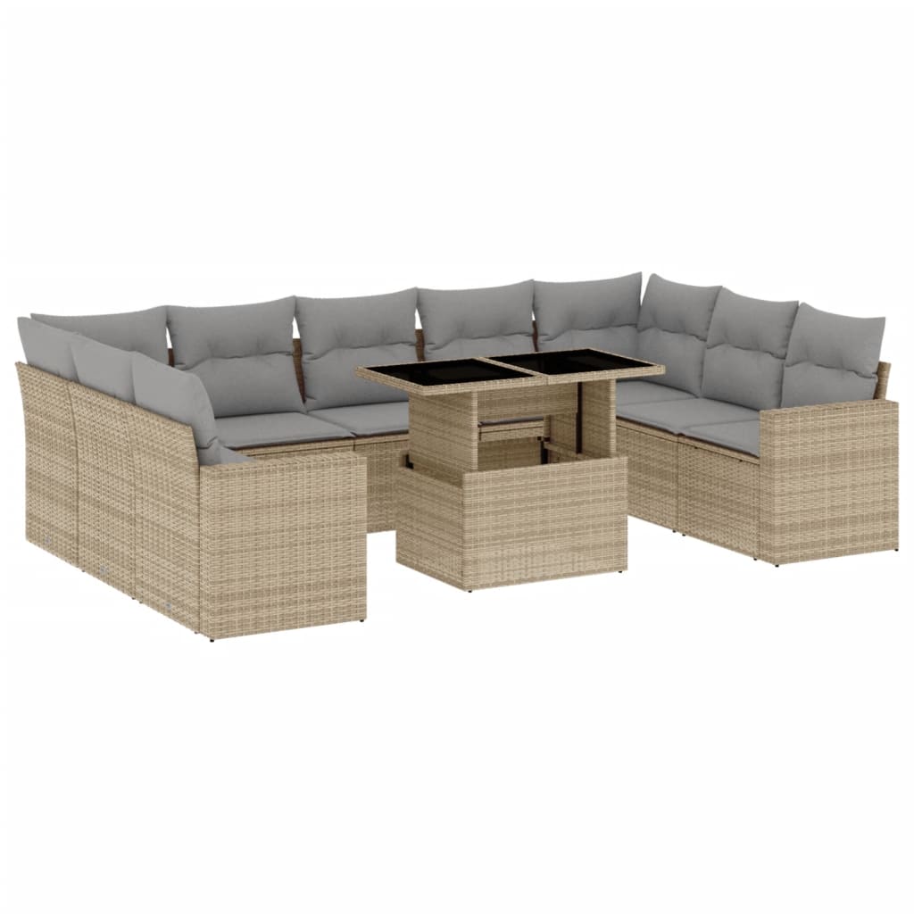 10-delige Loungeset met kussens poly rattan beige is nu te koop bij PeponiXL, paradijselijk wonen!
