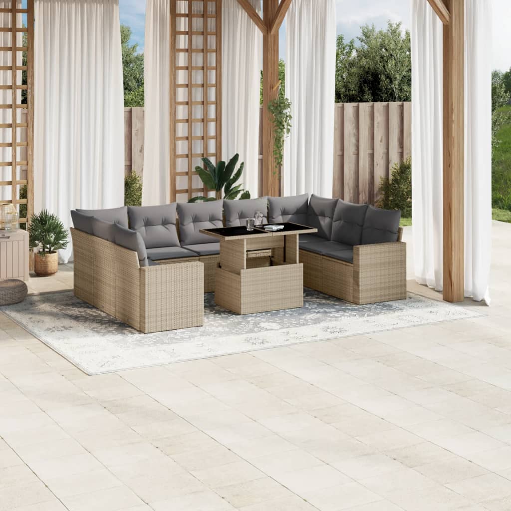 10-delige Loungeset met kussens poly rattan beige is nu te koop bij PeponiXL, paradijselijk wonen!