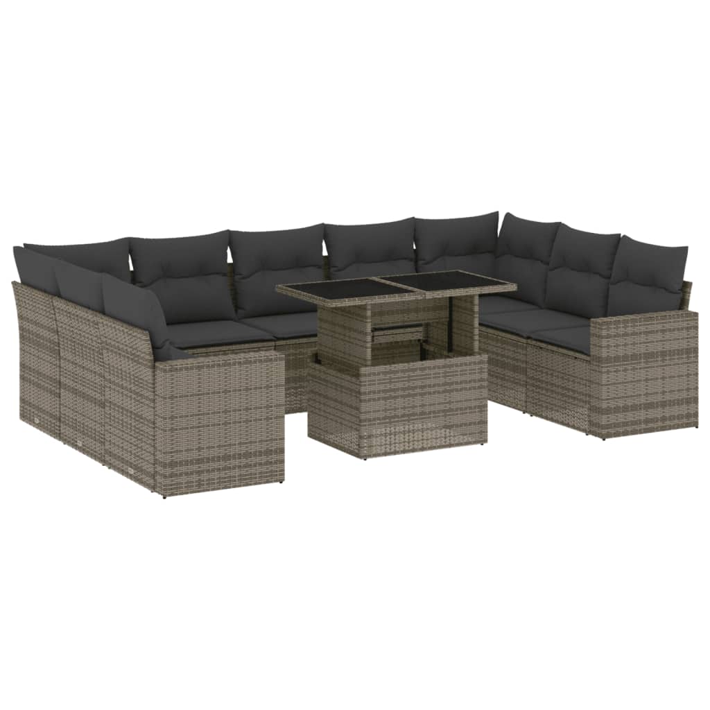 10-delige Loungeset met kussens poly rattan grijs is nu te koop bij PeponiXL, paradijselijk wonen!