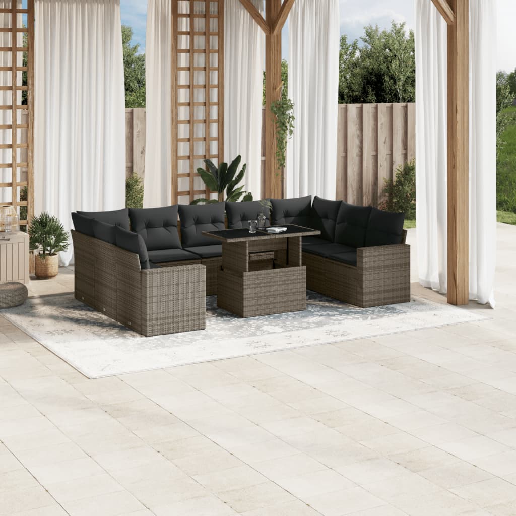 10-delige Loungeset met kussens poly rattan grijs is nu te koop bij PeponiXL, paradijselijk wonen!