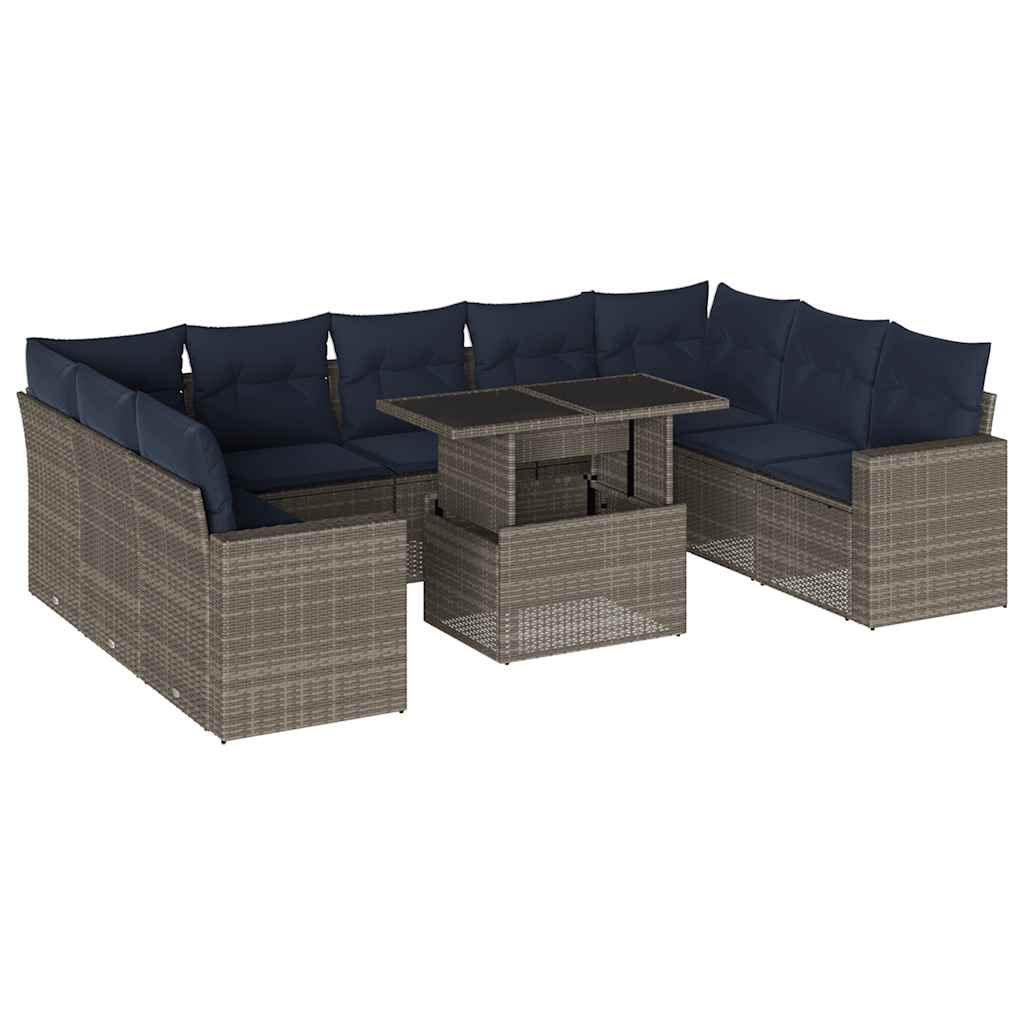10-delige tuinbankset met kussens, grijs polyrotan is nu te koop bij PeponiXL, paradijselijk wonen!