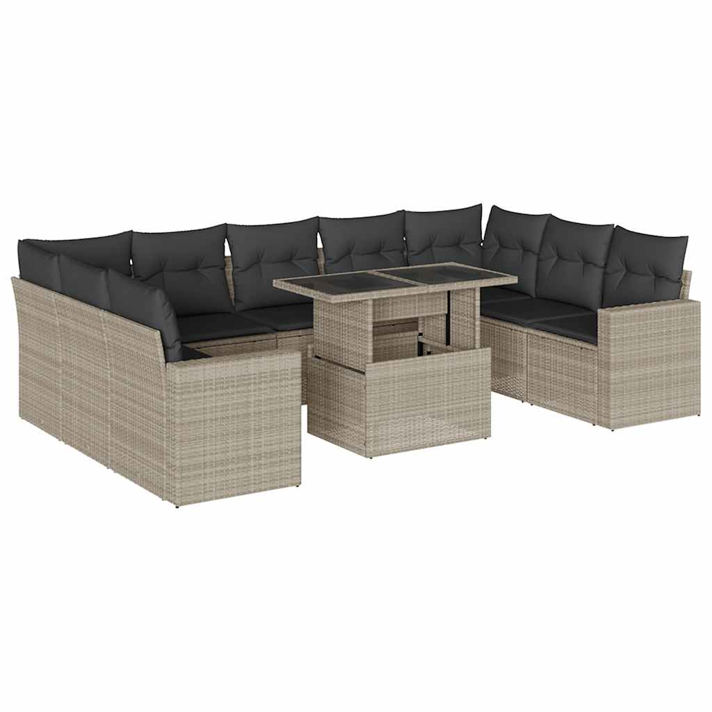 10-delige Loungeset met kussens poly rattan lichtgrijs is nu te koop bij PeponiXL, paradijselijk wonen!