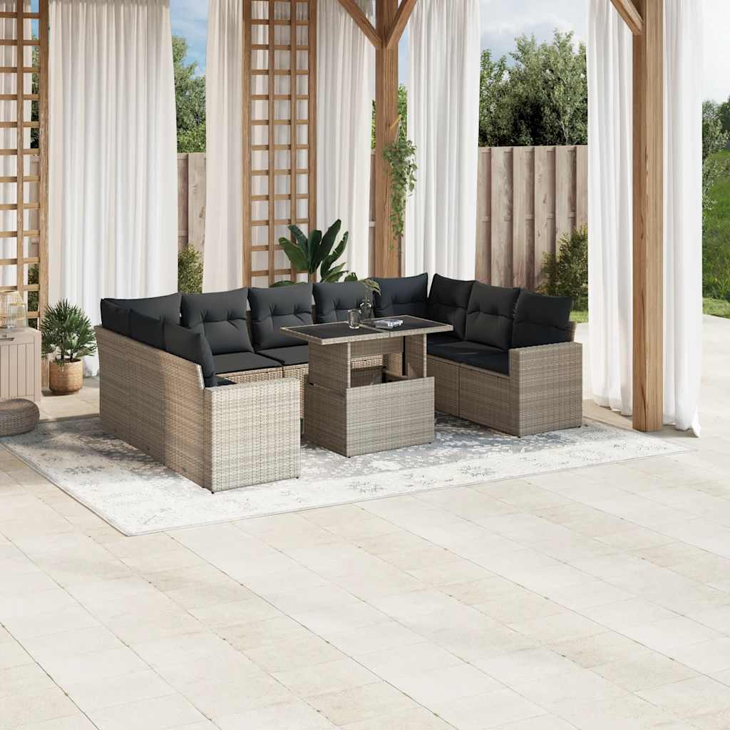 10-delige Loungeset met kussens poly rattan lichtgrijs is nu te koop bij PeponiXL, paradijselijk wonen!