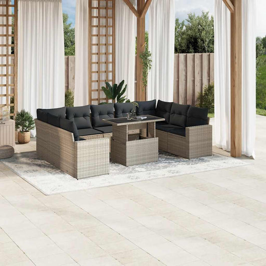 10-delige Loungeset met kussens poly rattan lichtgrijs is nu te koop bij PeponiXL, paradijselijk wonen!