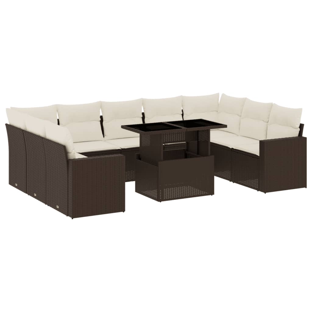 10-delige Loungeset met kussens poly rattan bruin is nu te koop bij PeponiXL, paradijselijk wonen!