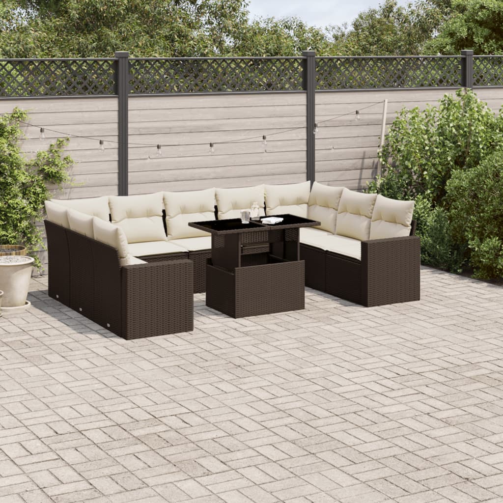 10-delige Loungeset met kussens poly rattan bruin is nu te koop bij PeponiXL, paradijselijk wonen!