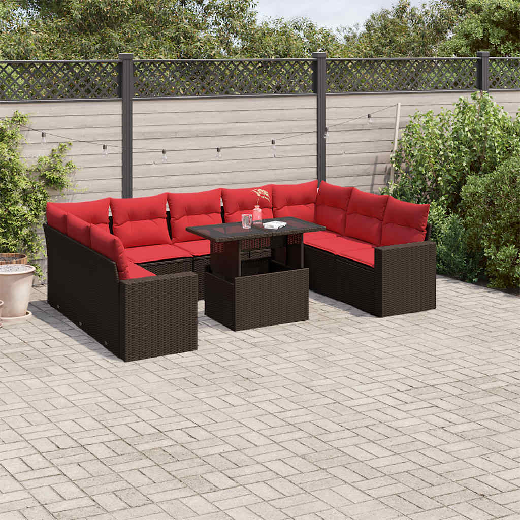 10-delige tuinbankset met kussens, bruin polyrotan is nu te koop bij PeponiXL, paradijselijk wonen!