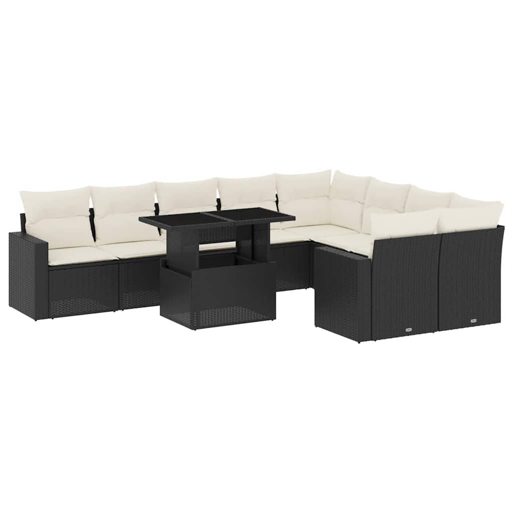 10-delige Loungeset met kussens poly rattan zwart is nu te koop bij PeponiXL, paradijselijk wonen!