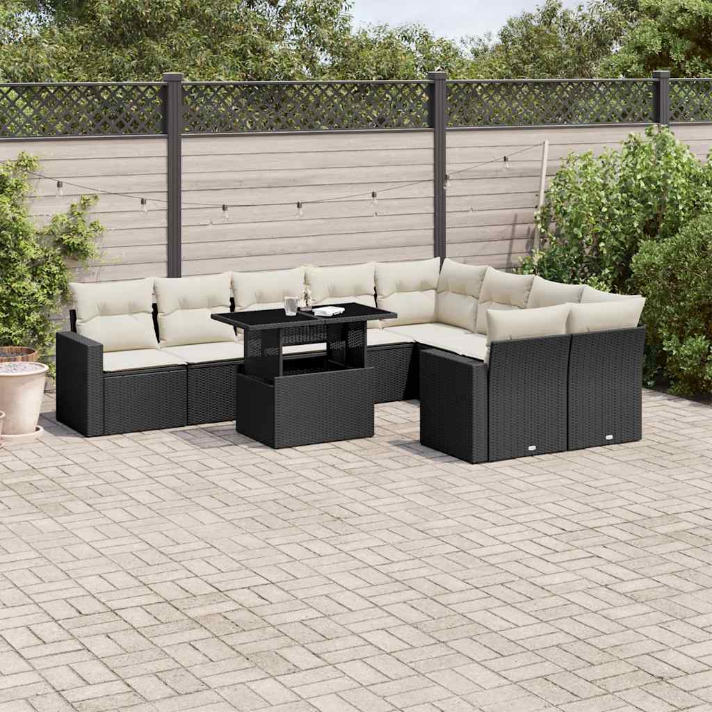 10-delige Loungeset met kussens poly rattan zwart is nu te koop bij PeponiXL, paradijselijk wonen!