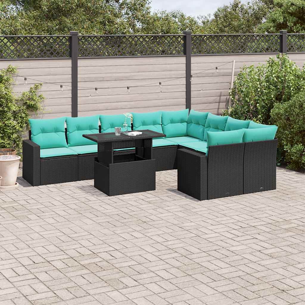 10-delige tuinbankset met kussens van zwart polyrotan is nu te koop bij PeponiXL, paradijselijk wonen!