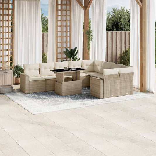 10-delige Loungeset met kussens poly rattan beige is nu te koop bij PeponiXL, paradijselijk wonen!