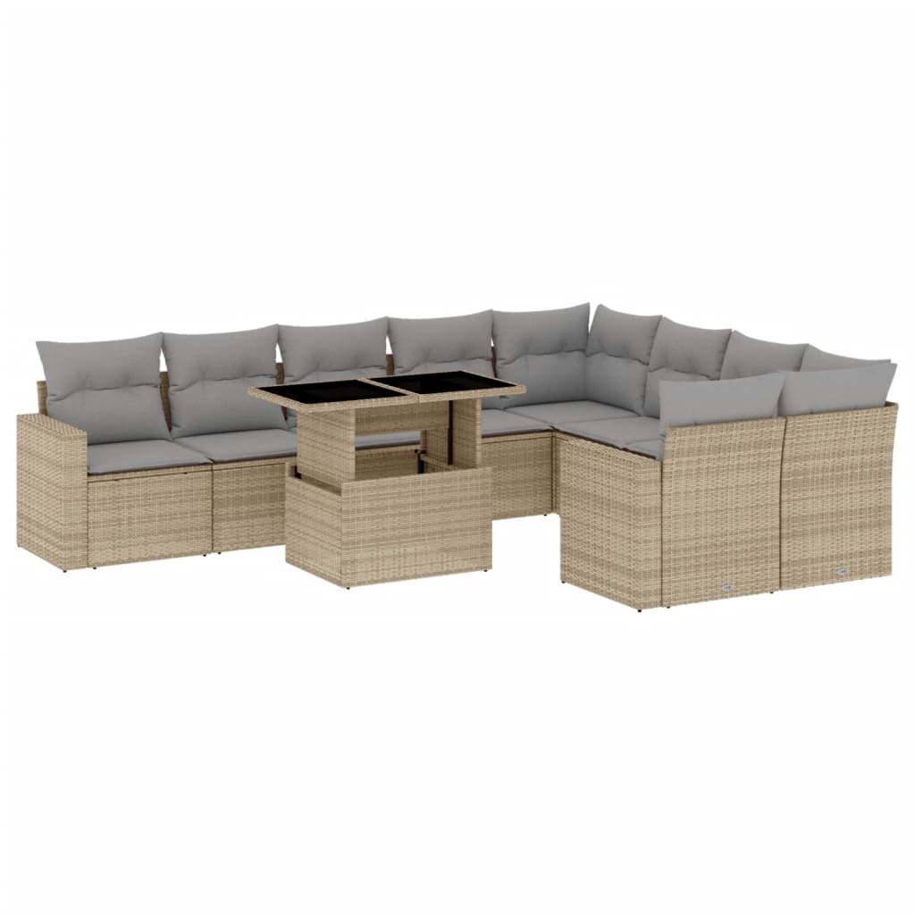 10-delige Loungeset met kussens poly rattan beige is nu te koop bij PeponiXL, paradijselijk wonen!