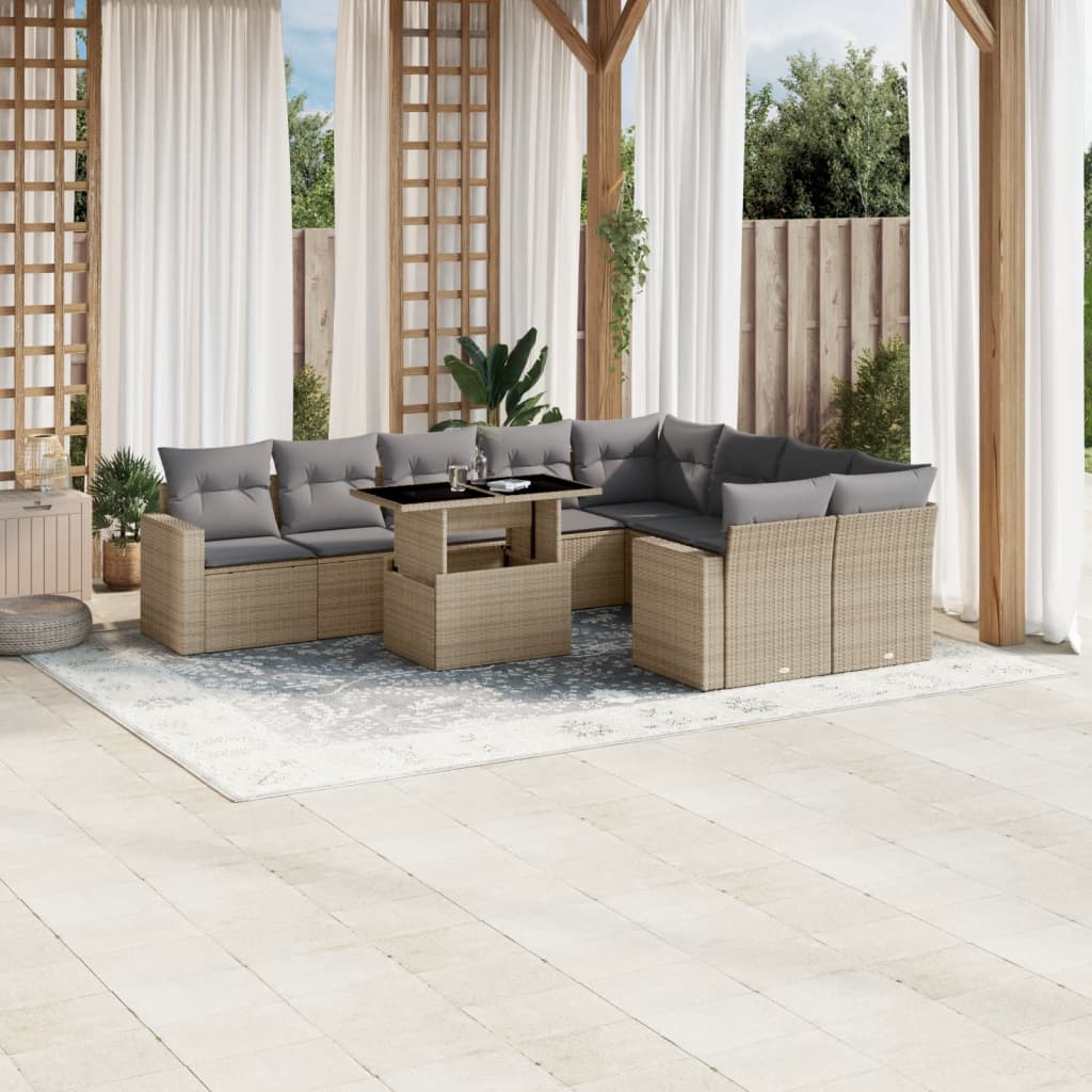 10-delige Loungeset met kussens poly rattan beige is nu te koop bij PeponiXL, paradijselijk wonen!
