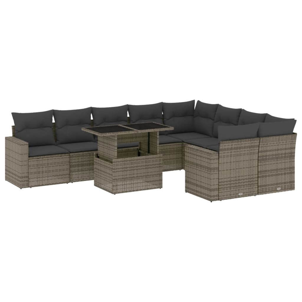 10-delige Loungeset met kussens poly rattan grijs is nu te koop bij PeponiXL, paradijselijk wonen!