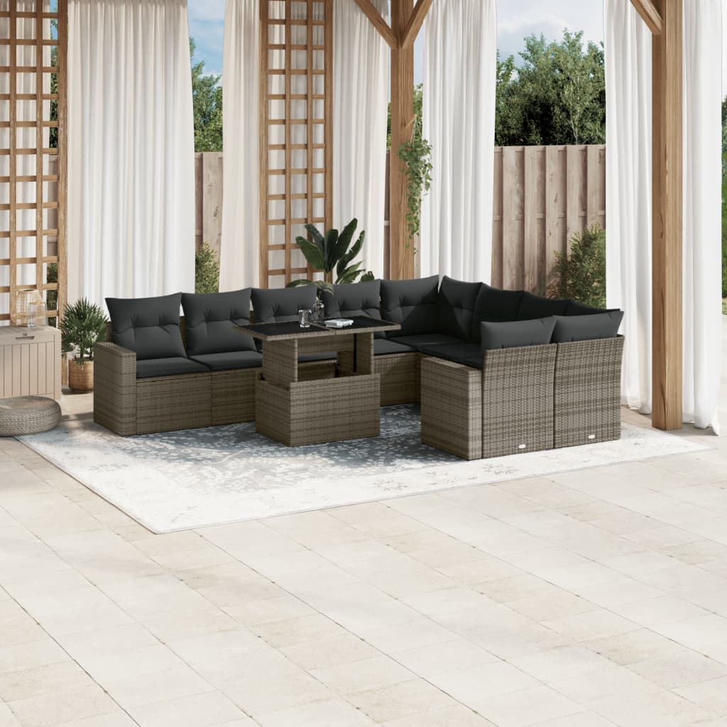 10-delige Loungeset met kussens poly rattan grijs is nu te koop bij PeponiXL, paradijselijk wonen!