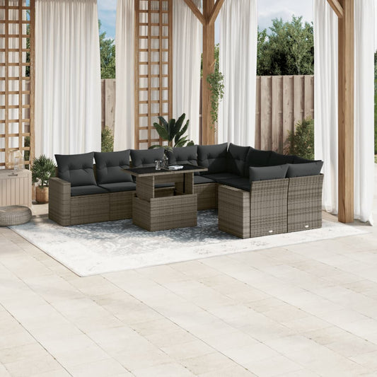 10-delige Loungeset met kussens poly rattan grijs is nu te koop bij PeponiXL, paradijselijk wonen!