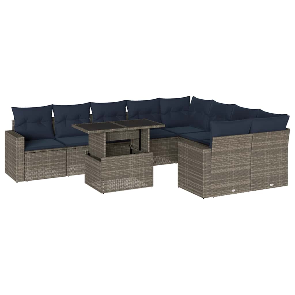 10-delige tuinbankset met kussens, grijs polyrotan is nu te koop bij PeponiXL, paradijselijk wonen!