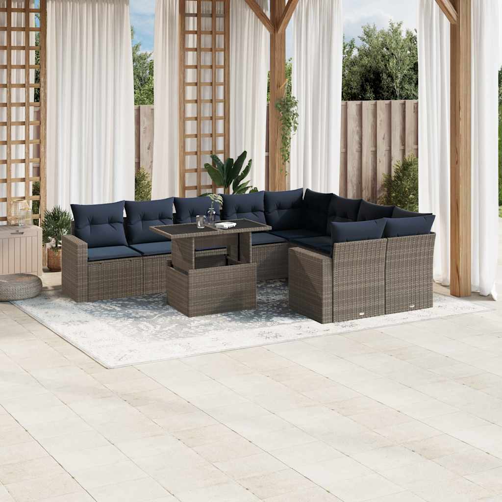 10-delige tuinbankset met kussens, grijs polyrotan is nu te koop bij PeponiXL, paradijselijk wonen!