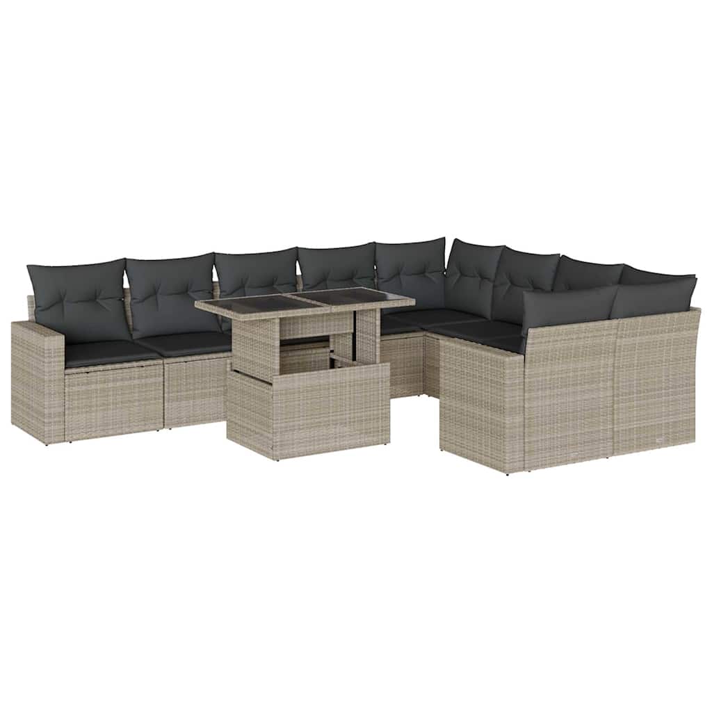 10-delige Loungeset met kussens poly rattan lichtgrijs is nu te koop bij PeponiXL, paradijselijk wonen!