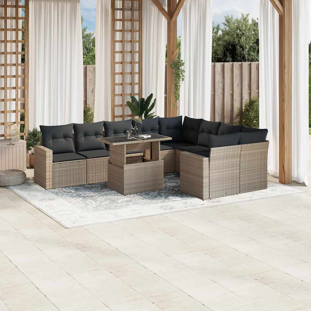 10-delige Loungeset met kussens poly rattan lichtgrijs is nu te koop bij PeponiXL, paradijselijk wonen!