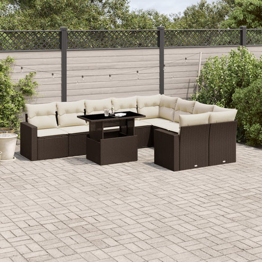 10-delige Loungeset met kussens poly rattan bruin is nu te koop bij PeponiXL, paradijselijk wonen!