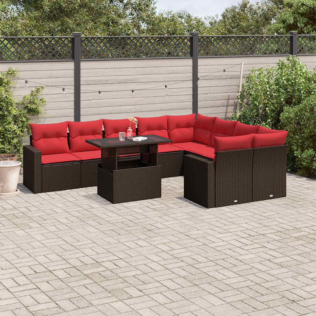 10-delige tuinbankset met kussens, bruin polyrotan is nu te koop bij PeponiXL, paradijselijk wonen!