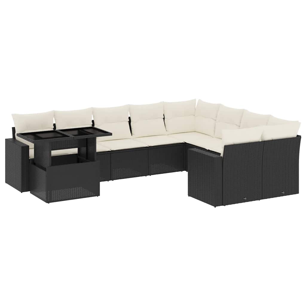10-delige Loungeset met kussens poly rattan zwart is nu te koop bij PeponiXL, paradijselijk wonen!