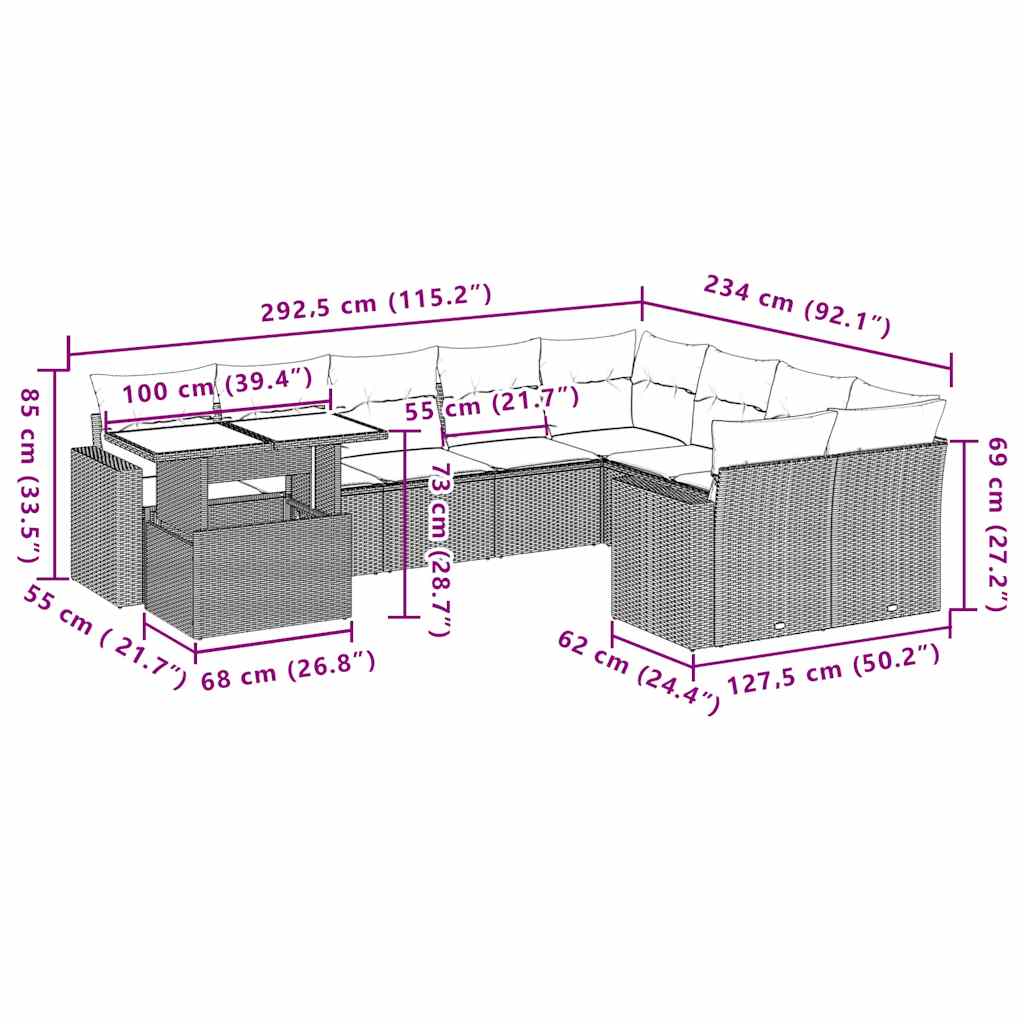 10-delige Loungeset met kussens poly rattan zwart is nu te koop bij PeponiXL, paradijselijk wonen!