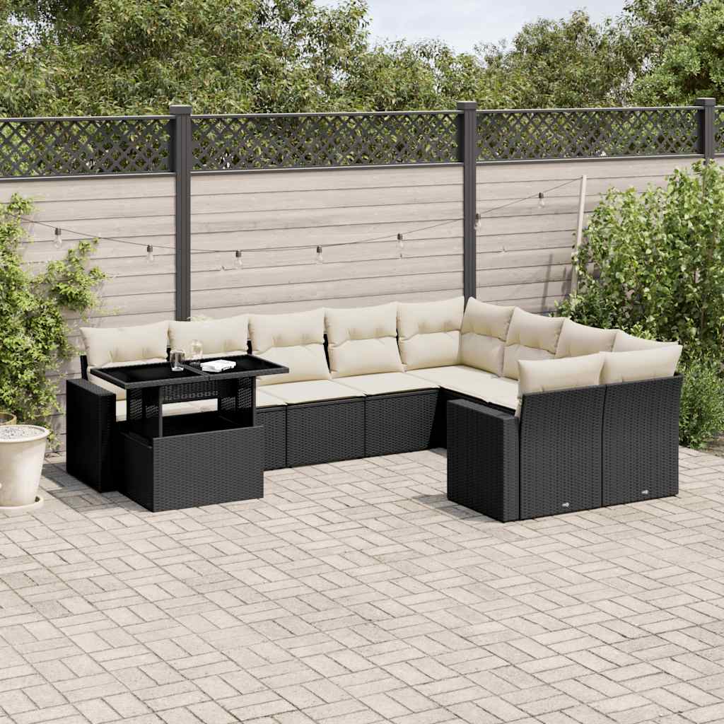 10-delige Loungeset met kussens poly rattan zwart is nu te koop bij PeponiXL, paradijselijk wonen!