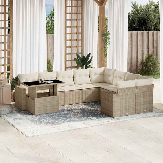 10-delige Loungeset met kussens poly rattan beige is nu te koop bij PeponiXL, paradijselijk wonen!
